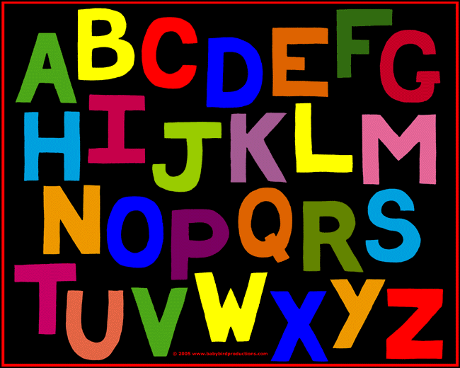 This colorful alphabet picture appears on clothing for children and parents and on gifts.