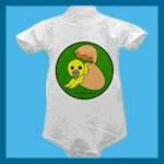 Baby clothes: creeper with a hatching chick.