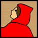 A children's free educational activity from Baby Bird Productions. Symbol for children's educational tips about children's story characters. Little Red Riding Hood looks up.