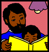 Children's stories and fairy tales from Baby Bird Productions. Logo for a parents' free educational article on why reading is an important skill for children to master. A father reads to his child.