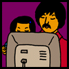 Children's stories and fairy tales from Baby Bird Productions. Logo for the Baby Bird Productions terms of use statement. A father and child sit at a computer.