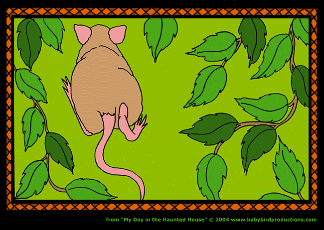 A scampering mouse picture that appears on children's gift items.