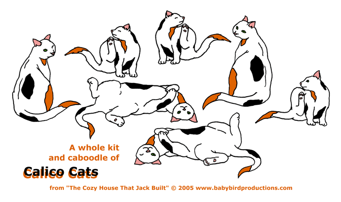 This calico cats picture appears on kids' clothes and gift items.