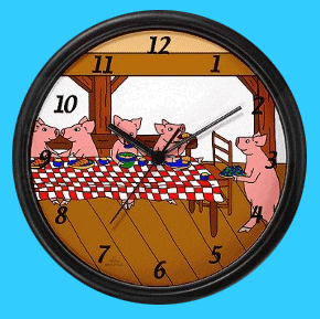 Pigs at a banquet wall clocks for children