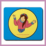 Gifts: mouse pad with a shrugging girl.