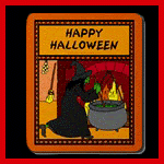 Halloween Gifts: a witch stirring her brew on mouse pads.