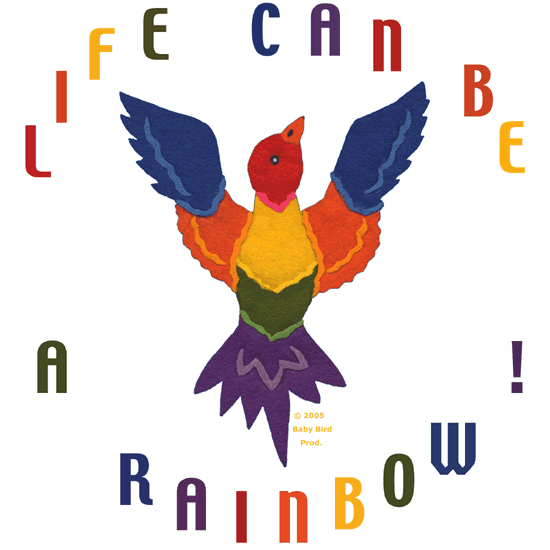 This picture of a rainbow bird comes on kids' clothing, baby clothes and family clothing and gifts.