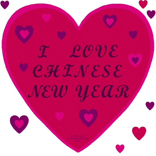 Chinese New Year gifts : hearts saying "I Love Chinese New Year."