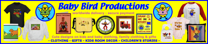 Baby Bird Productions kids T-shirts, children's clothing, family gifts, kids room decor and children's stories