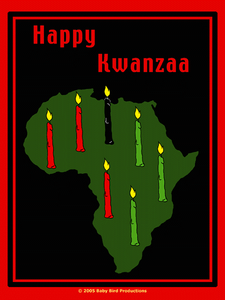This Kwanzaa picture of Kwanzaa candles on a map of Africa can be found on gifts and clothing for children, babies and adults.