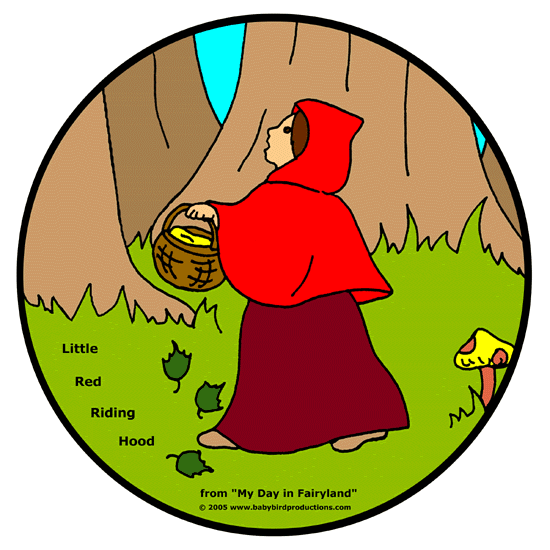 A Little Red Riding Hood picture that appears on kids' clothes and gift items.