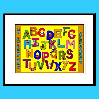 Everyday objects ABC alphabet kids wall art framed prints
