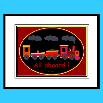All aboard choo-choo train kids wall art framed prints