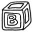 A drawing of a wooden alphabet block.