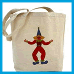 Colorful clowns on kids tote bags